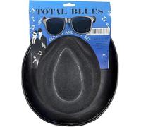 ANZEE Blues Brothers Hat Sunglasses Tie & Sideburns 70s 80s Gangster Kit - Fancy Dress Costume for World Book Day Themed Set (2Pcsd Set Hat+Glasses)