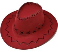 ANZEE Cowboy Hat & Whip Set for Adults Unisex Western Rodeo Costume Accessory Deluxe Suede Look Wild West Rancher Hat for Men & Women Texan Style Party & Cosplay Outfit (Red Hat, One Size)