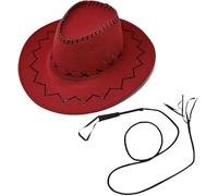 ANZEE Cowboy Hat & Whip Set for Adults Unisex Western Rodeo Costume Accessory Deluxe Suede Look Wild West Rancher Hat for Men & Women Texan Style Party & Cosplay Outfit (Red Hat Set, One Size)