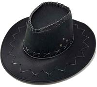 ANZEE Cowboy Hat & Whip Set for Adults Unisex Western Rodeo Costume Accessory Deluxe Suede Look Wild West Rancher Hat for Men & Women Texan Style Party & Cosplay Outfit (Black, One Size)