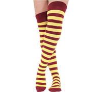 ANZEE DISCOVER THE NEW YOU Ladies Girls Over The Knee Stripe Socks Assorted Colours Women Stretchy Thigh High OTK Sock (ONE SIZE, Maroon/Yellow)