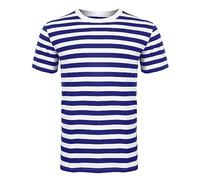 ANZEE DISCOVER THE NEW YOU Men Women's Striped T-Shirt Unisex Crew Neck Short Sleeve Stripes T-Shirt Cotton Top Round Neck Kids Casual Crewneck Summer Wears White/Blue 13 Years