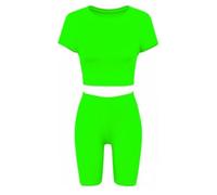 ANZEE Girls Crop Top & Shorts Set Trendy Neon & Printed Styles for Teens & Kids Stylish Comfortable T Shirt Outfit for Dance Gymnastics Casual Wear & Fancy Dress (Neon Green, 7-8 Years)