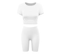 ANZEE Girls Crop Top & Shorts Set Trendy Neon & Printed Styles for Teens & Kids Stylish Comfortable T Shirt Outfit for Dance Gymnastics Casual Wear & Fancy Dress (White, 9-10 Years)