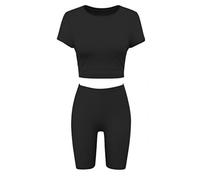 ANZEE Girls Crop Top & Shorts Set Trendy Neon & Printed Styles for Teens & Kids Stylish Comfortable T Shirt Outfit for Dance Gymnastics Casual Wear & Fancy Dress (Black, 9-10 Years)