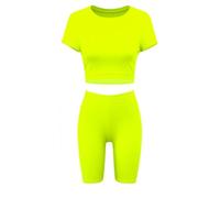 ANZEE Girls Crop Top & Shorts Set Trendy Neon & Printed Styles for Teens & Kids Stylish Comfortable T Shirt Outfit for Dance Gymnastics Casual Wear & Fancy Dress (Neon Yellow, 9-10 Years)