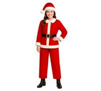 ANZEE® Girls Father Christmas Santa Outfit with Jacket Trouser Hat and Belt Ideal Holiday Costume for School Plays Festive Parties and Christmas Celebrations (XXL)