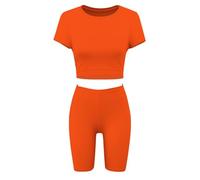 ANZEE Girls Neon Trendy Crop Top & Shorts Activewear Set for Teens & Kids Crop TShirts with Matching Shorts for Dance Gymnastics Cycling & Playtime (UK, Age, 11 Years, 12 Years, Orange)