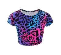ANZEE Girls Printed & Plain Leopard Print Casual Summer Crop Top Trendy & Comfortable Short Sleeve Sports T-Shirt for Kids Activewear for Yoga & Running (UK, Age, 9 Years, 10 Years, Multi)