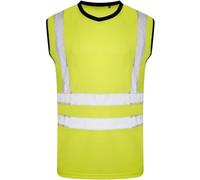 ANZEE Hi Viz Crew Neck Sleeveless Vest | Hi Vis Round Neck Security Workwear T-Shirt Vest High Viz Visibility Safety Vest, Waistcoat Warning Breathable Road Works (YELLOW, L)