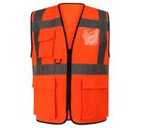 ANZEE® High Visibility Executive Safety Vest with Reflective Strips Multiple Pockets and Front Fastening Designed for Enhanced Protection and Comfort in Construction Outdoor Work (Orange, XL)
