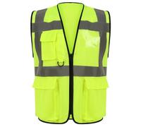 ANZEE® High Visibility Executive Safety Vest with Reflective Strips Multiple Pockets and Front Fastening Designed for Enhanced Protection and Comfort in Construction Outdoor Work (Yellow, S)