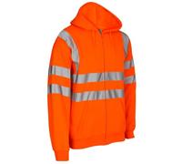 ANZEE® High Visibility Safety Zip Front Hooded Sweatshirt with Reflective Strips for Enhanced Visibility and Comfort in Outdoor Work and Low Light Conditions (Orange, 3XL)
