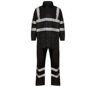 ANZEE® High Visibility Storm Shield Waterproof PU Rain Suit with Jacket and Trousers Designed for Maximum Weather Protection and Safety in Outdoor Work Environments (Black, 3XL)