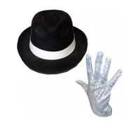 ANZEE Jackson Inspired Sequin Hat Gloves Sunglasses & Bow Tie Set - Pop Star & Gangster Cosplay Party Costume Accessories (2 Pcs Set Black Hat+Gloves)