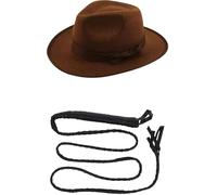 ANZEE Kids Indiana Jones Style Brown Fedora Style Hat & Light Weight Bullwhip Fancy Dress Costume Set For Book Week Role Play Costume