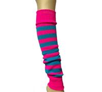 ANZEE Kids Stripe Leg Warmers Stay Warm & Stylish Girls Knitted Ankle Children Legwarmer for Book Week Christmas School Dance Party Wear Sports Yoga Accessories (Turquoise Pink, One Size)