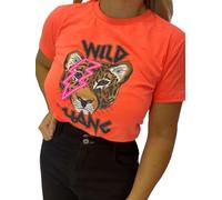ANZEE Ladies Oversized Tiger Lightning Wild Thang T Shirt Top - Womens Blouse Casual Baggy Fit Round Neck Short Sleeve Wild Thang Slogan Tiger Graphic Tee Tops (M = 12-14, Orange)