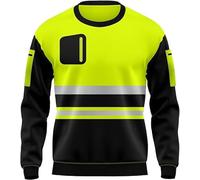 ANZEE Men's Hi Vis Long Sleeves Safety Contrast Reflective Effects Sweatshirt Round Neck Work Wear Top & Trousers | Hi Viz Jogging Security Fleece Combat Tracksuit (M, Yellow Black Sweatshirt)