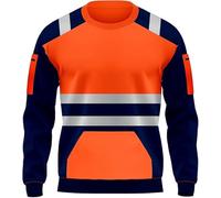 ANZEE Men's Hi Vis Long Sleeves Safety Contrast Reflective Effects Sweatshirt Round Neck Work Wear Top & Trousers | Hi Viz Jogging Security Fleece Combat Tracksuit (L, Orange Navy Sweatshirt)
