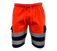 ANZEE Men's Hi Viz Shorts High Visibility Work Wear Reflective Tape Cargo Short Bottom Trouser | Hi Vis Safety Security Work Utility Jogger Combat Cargo Summer Shorts (UK, Alpha, M, Orange/Navy)
