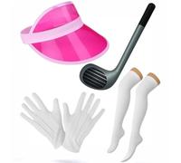 ANZEE Unisex Adult Golf Visor Costume Set with Inflatable Club Tall Socks and White Gloves Ideal for Pub Golf or Fancy Dress Events (Golf Set+Pink Visor Cap)