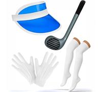 ANZEE Unisex Adult Golf Visor Costume Set with Inflatable Club Tall Socks and White Gloves Ideal for Pub Golf or Fancy Dress Events (Golf Set+Blue Visor Cap)