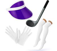 ANZEE Unisex Adult Golf Visor Costume Set with Inflatable Club Tall Socks and White Gloves Ideal for Pub Golf or Fancy Dress Events (Golf Set+Purple Visor Cap)
