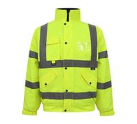 ANZEE Unisex High Visibility Bomber Jacket Waterproof Hi-Vis Safety Workwear with Reflective Tape Zipper Pockets & Warm Lining Two Tone & Solid Colours (UK, Alpha, XL, Regular, Regular, Yellow)