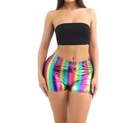 ANZEE Unisex Shiny Rainbow Hot Pant - Men Women Stretchable Gay Pride Sexy Metallic Dance Wear Wet Look Ladies Casual Red & Blue Shorts Pants (XXL Multi)