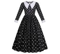 ANZEE® Wednesday Addams Inspired Full Costume Set Including Dress Wig Socks Belt Makeup Kit Earings & Full Accessories for Halloween (Costume-4: Dress Only, 13 Years)