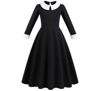 ANZEE® Wednesday Addams Inspired Full Costume Set Including Dress Wig Socks Belt Makeup Kit Earings & Full Accessories for Halloween (Costume-3: Dress Only, XL)