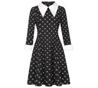 ANZEE® Wednesday Addams Inspired Full Costume Set Including Dress Wig Socks Belt Makeup Kit Earings & Full Accessories for Halloween (Costume-2: Dress Only, 3-4 Years)