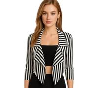 ANZEE® Women’s Black & White Striped Waterfall Blazer - Lightweight Cropped Open Front Jacket for Office, Casual & Workwear (UK, Alpha, S, M, Regular, Regular, Black and White)