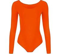 ANZEE® Women’s Long Sleeve Round Neck Leotard Stretch Bodysuit Thong Shapewear for Dance, Gymnastics & Sculpting (Neon Orange, One Size)