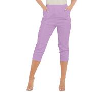 ANZEE Women's Cherry Berry Capri Trousers - Ladies Plain Cropped 3/4 Length Italian Trouser Elasticated Waist Stretch Fit Summer Short Pants Plus Lilac Size UK 10