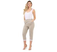 ANZEE Womens Italian Stripe Cherry Berry Capri Trousers - Stretch Fit 3/4 Cropped Pants Elasticated Casual Breathable Soft Cotton Fabric Summer (UK, Numeric, 8, Regular, Regular, Stone)