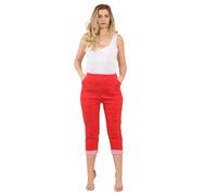 ANZEE Womens Italian Stripe Cherry Berry Capri Trousers - Stretch Fit 3/4 Cropped Pants Elasticated Casual Breathable Soft Cotton Fabric Summer (UK, Numeric, 12, Regular, Regular, Red)