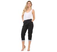 ANZEE Womens Italian Stripe Cherry Berry Capri Trousers - Stretch Fit 3/4 Cropped Pants Elasticated Waistband Summer Comfort (UK, Numeric, 12, Black)