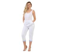 ANZEE Womens Italian Stripe Cherry Berry Capri Trousers - Stretch Fit 3/4 Cropped Pants Elasticated Waistband Summer Comfort (UK, Numeric, 12, White)