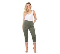 ANZEE Womens Italian Stripe Cherry Berry Capri Trousers - Stretch Fit 3/4 Cropped Pants Elasticated Waistband Summer Comfort (UK, Numeric, 14, Khaki)