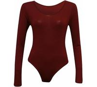 ANZEE Womens Leotard Ladies Round Neck Long Sleeve Plain Stretch Bodysuit For Girls Shapewear Thong Sculpting Body Shaper Jumpsuit Ballet Dance Gymnastics Long Sleeve Leotard (Wine, One Size)