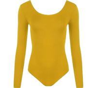 ANZEE Womens Leotard Ladies Round Neck Long Sleeve Plain Stretch Bodysuit For Girls Shapewear Thong Sculpting Body Shaper Jumpsuit Ballet Dance Gymnastics Long Sleeve Leotard (Yellow, One Size)