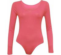 ANZEE Womens Leotard Ladies Round Neck Long Sleeve Plain Stretch Bodysuit For Girls Shapewear Thong Sculpting Body Shaper Jumpsuit Ballet Dance Gymnastics Long Sleeve Leotard (Coral, One Size)