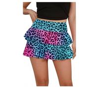 ANZEE Womens RARA Printed & Plain Mini Skirt Girls Frill Tiered Fashion Skater Skirt for Party Club Summer Beach Casual Holiday & Resort Wear (UK, Alpha, L, XL, Regular, Regular, Multi Leopard)