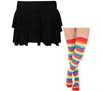 ANZEE Womens RARA Skirt with Stripe OTK Socks Scary Spooky Halloween Fancy Party Dress - Ladies Over The Knee Striped Socks Girls Thigh High Socks with Skirt (UK, Alpha, L, XL, Red/Rainbow)