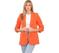 ANZEE Women's Ruched Sleeve Fully Lined Blazer Ladies Open Collared Casual Office Formal Jacket Top with Front Pockets UK Size S-3XL