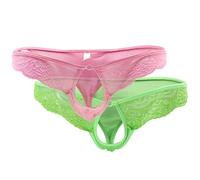 Anzhee 2PCS Men's Thong Underwear for Men Funy String Underpants Front Open Lace Briefs G-String Mankini Underpants Secret Gift for Valentine Birthday Christma Pink+Green
