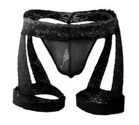 Anzhee Men's Jockstrap Sexy Lace Jock Strap Athletic Thong Briefs Supporter Sports Underwear for Men G-String Tanga Underpants Male 1 Pack Black