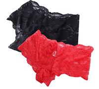 Anzhee Men's Sexy Lace String Thong Mankini Underwear Boxer Briefs G-Strings Low Rise Tanga for Men Male Underpants 2 Pack Black Red